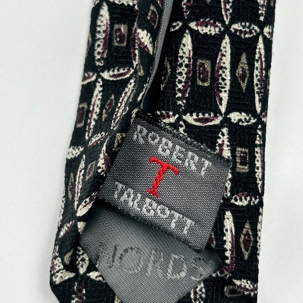 Robert Talbott Nordstrom XL‎ Black Geometric Silk Tie USA
